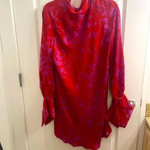 Free people adorable satin minidress red with purple flowers romantic combo